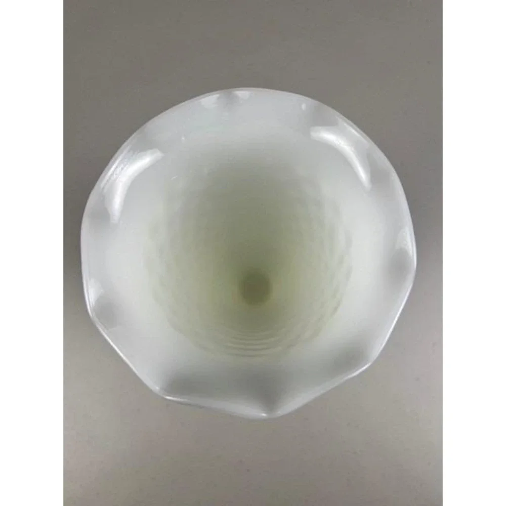 Vintage Anchor Hocking Milk Dot Dash Glass Hobnail Scalloped Trumpet Vase Footed